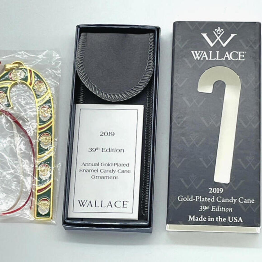 Wallace 2019 Santa‎ Candy Cane Gold Plated Ornament 39th Edition NIB